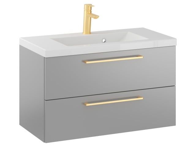 Szafka Wisząca Z Umywalką RON 80 cm - Szary Mat - Uchwyty Złote Szczotkowane Szafka Wisząca Z Umywalką RON 80 cm - Szary Mat - Uchwyty Złote Szczotkowane