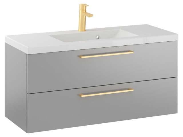 Szafka Wisząca Z Umywalką RON 100 cm - Szary Mat - Uchwyty Złote Szczotkowane