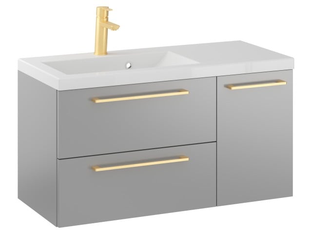 Szafka Wisząca Z Umywalką RON 90 cm D Lewa - Szary Mat - Uchwyty Złote Szczotkowane Szafka Wisząca Z Umywalką RON 90 cm D Lewa - Szary Mat - Uchwyty Złote Szczotkowane