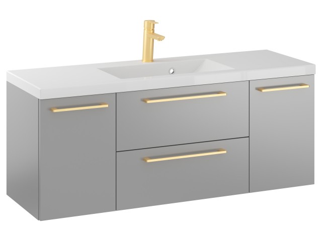 Szafka Wisząca Z Umywalką RON 120 cm D - Szary Mat - Uchwyty Złote Szczotkowane
