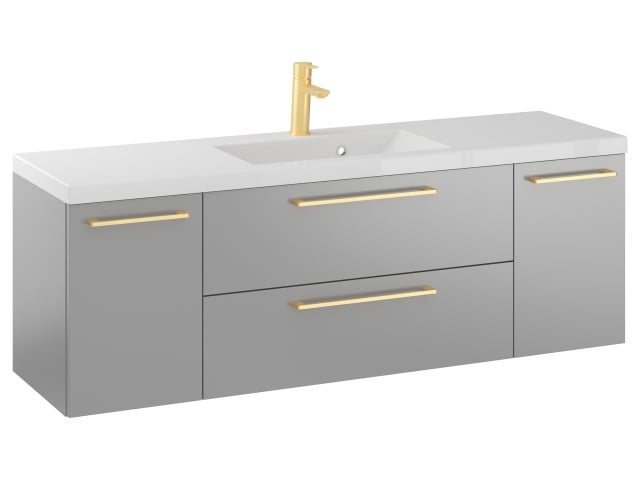 Szafka Wisząca Z Umywalką RON 140 cm D - Szary Mat - Uchwyty Złote Szczotkowane