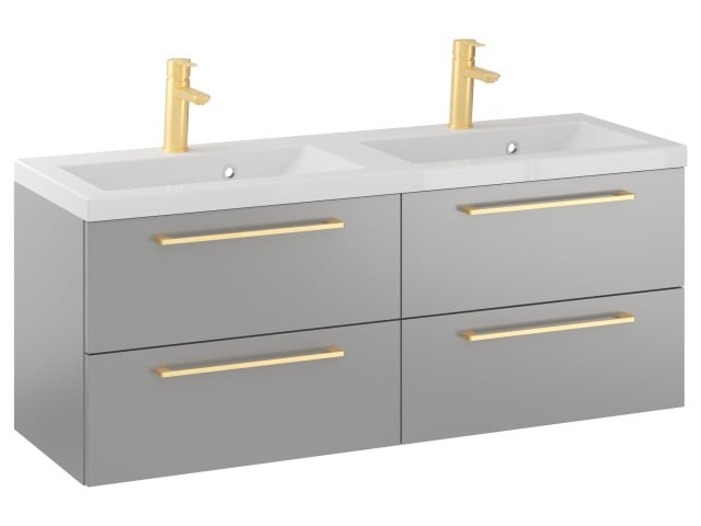 Szafka Wisząca Z Umywalką RON 120 cm DUO - Szary Mat - Uchwyty Złote Szczotkowane