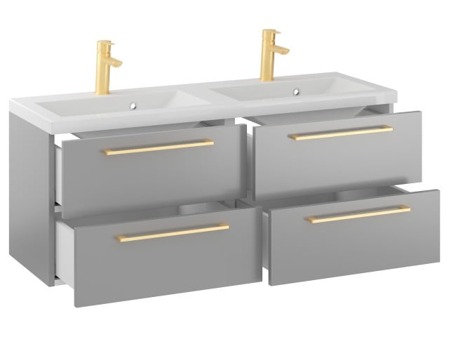 Szafka Wisząca Z Umywalką RON 120 cm DUO - Szary Mat - Uchwyty Złote Szczotkowane