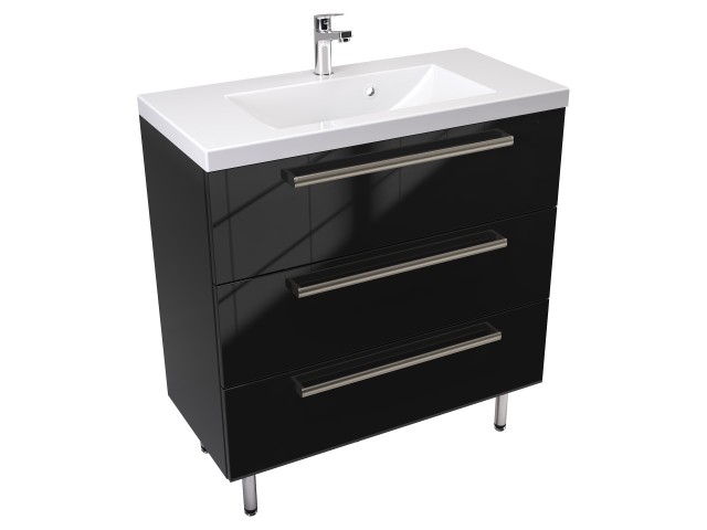 Szafka Stojąca Z Umywalką ATH 80 cm - Czarny Wysoki Połysk - Uchwyty Stal Szczotkowana Szafka Stojąca Z Umywalką ATH 80 cm - Czarny Wysoki Połysk - Uchwyty Stal Szczotkowana