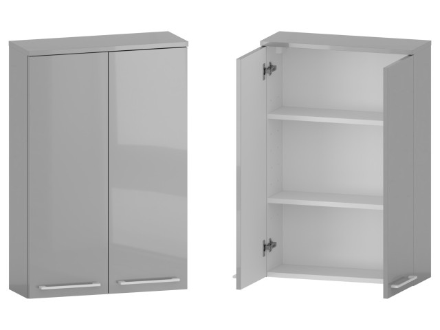 Szafka nad Pralkę RON 60 cm 2D90 - Szary Wysoki Połysk - Uchwyty Białe Matowe Szafka nad Pralkę RON 60 cm 2D90 - Szary Wysoki Połysk - Uchwyty Białe Matowe