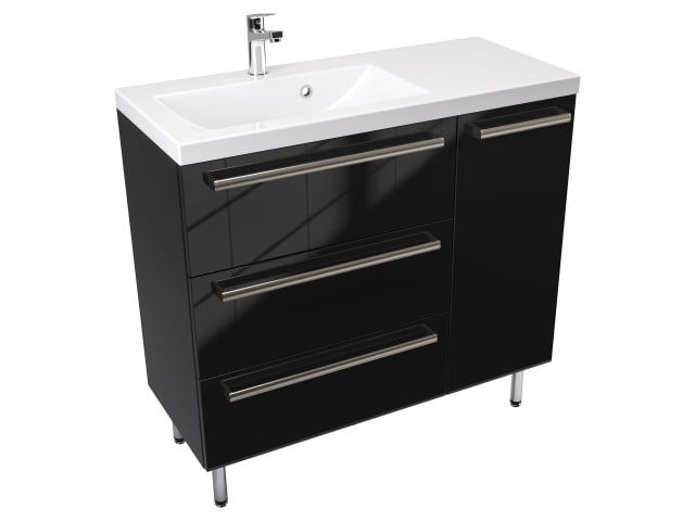 Szafka Stojąca Z Umywalką ATH 90 cm D Lewa - Czarny Wysoki Połysk - Uchwyty Stal Szczotkowana Szafka Stojąca Z Umywalką ATH 90 cm D Lewa - Czarny Wysoki Połysk - Uchwyty Stal Szczotkowana