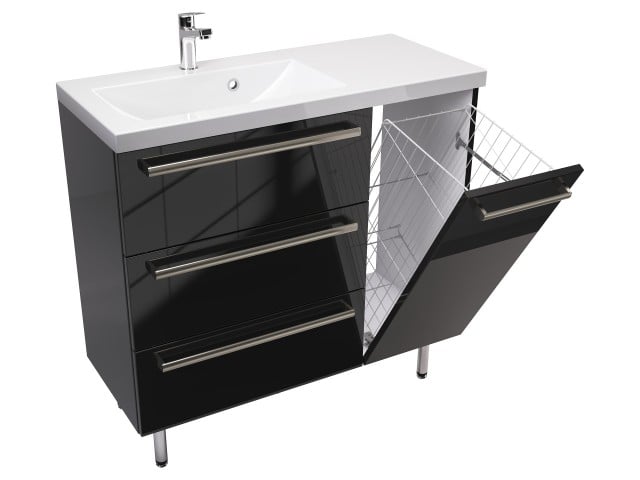 Szafka Stojąca Z Umywalką ATH 90 cm K Lewa - Czarny Wysoki Połysk - Uchwyty Stal Szczotkowana Szafka Stojąca Z Umywalką ATH 90 cm K Lewa - Czarny Wysoki Połysk - Uchwyty Stal Szczotkowana