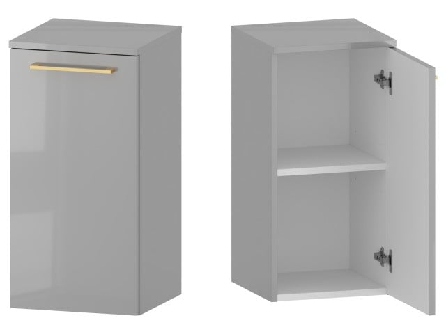 Słupek Łazienkowy RON 35 cm DD Prawy - Szary Wysoki Połysk - Uchwyty Złote Szczotkowane Słupek Łazienkowy RON 35 cm DD Prawy - Szary Wysoki Połysk - Uchwyty Złote Szczotkowane