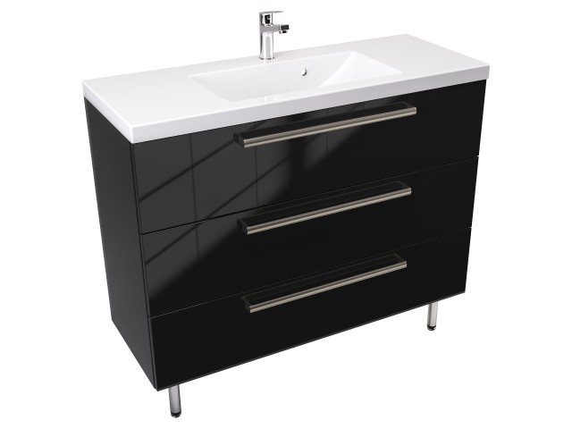 Szafka Stojąca Z Umywalką ATH 100 cm - Czarny Wysoki Połysk - Uchwyty Stal Szczotkowana Szafka Stojąca Z Umywalką ATH 100 cm - Czarny Wysoki Połysk - Uchwyty Stal Szczotkowana