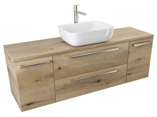 Szafka Wisząca Z Umywalką Nablatową ATHD 140 cm D - Dąb Evoke Coast Mat - Uchwyty Stal Szczotkowana Szafka Wisząca Z Umywalką Nablatową ATHD 140 cm D - Dąb Evoke Coast Mat - Uchwyty Stal Szczotkowana