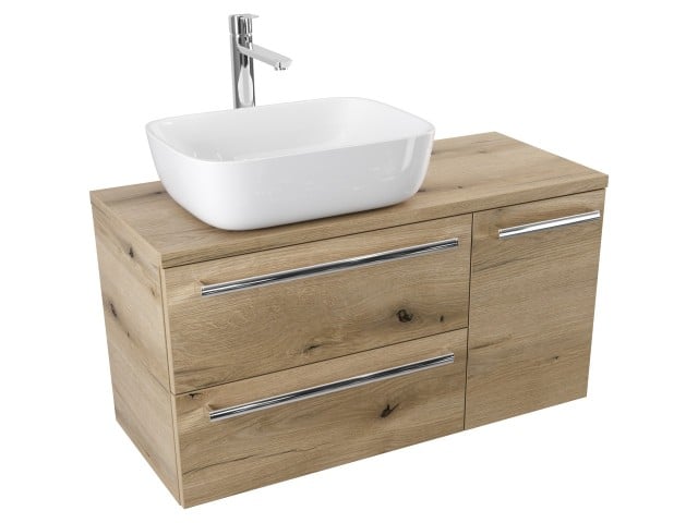 Szafka Wisząca Z Umywalką Nablatową ATHD 90 cm D Lewa - Dąb Evoke Coast Mat - Uchwyty Chromowane