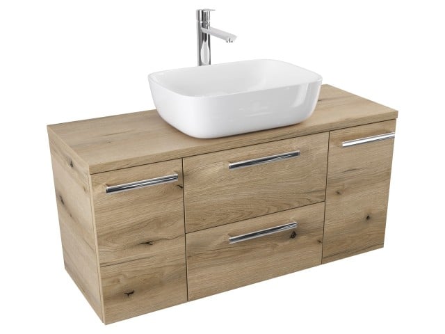 Szafka Wisząca Z Umywalką Nablatową ATHD 100 cm D - Dąb Evoke Coast Mat - Uchwyty Chromowane