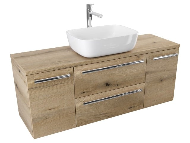 Szafka Wisząca Z Umywalką Nablatową ATHD 120 cm D - Dąb Evoke Coast Mat - Uchwyty Chromowane