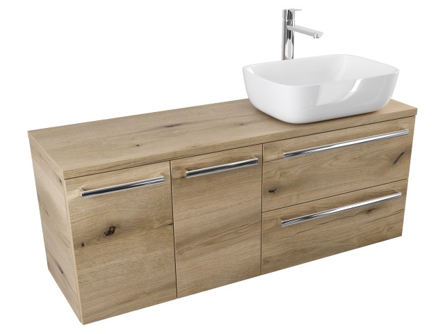 Szafka Wisząca Z Umywalką Nablatową ATHD 120 cm DS Prawa - Dąb Evoke Coast Mat - Uchwyty Chromowane