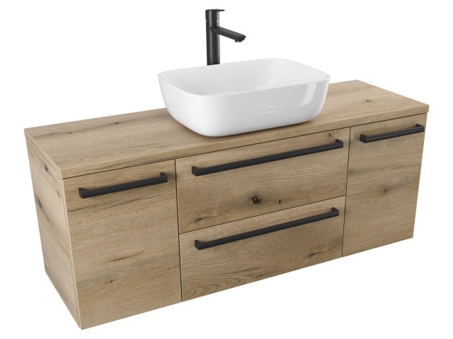 Szafka Wisząca Z Umywalką Nablatową ATHD 120 cm D - Dąb Evoke Coast Mat - Uchwyty Czarne Matowe