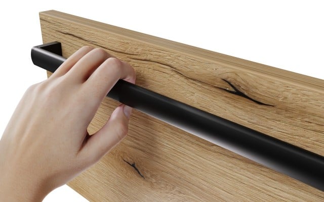 Szafka Wisząca Z Umywalką Nablatową ATHD 120 cm SD Lewa - Dąb Evoke Coast Mat - Uchwyty Czarne Matowe