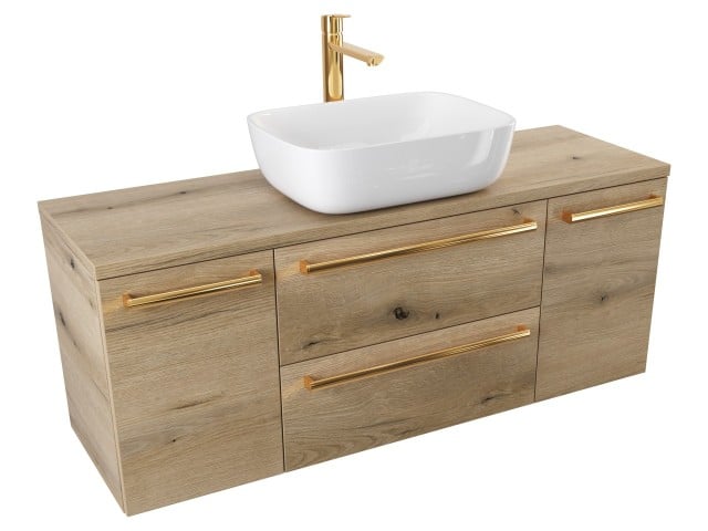 Szafka Wisząca Z Umywalką Nablatową ATHD 120 cm D - Dąb Evoke Coast Mat - Uchwyty Złote Polerowane Szafka Wisząca Z Umywalką Nablatową ATHD 120 cm D - Dąb Evoke Coast Mat - Uchwyty Złote Polerowane