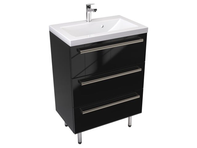Szafka Stojąca Z Umywalką ATH 60 cm - Czarny Wysoki Połysk - Uchwyty Stal Szczotkowana Szafka Stojąca Z Umywalką ATH 60 cm - Czarny Wysoki Połysk - Uchwyty Stal Szczotkowana