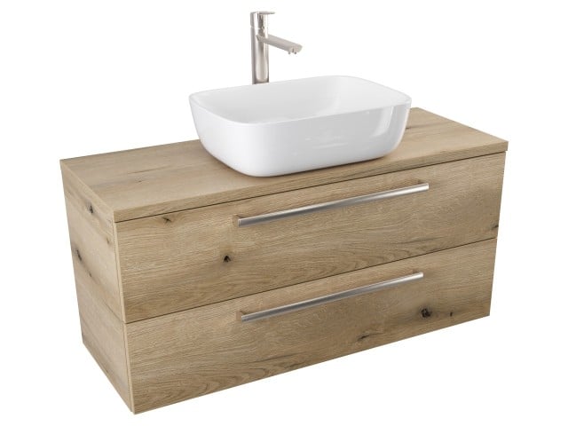 Szafka Wisząca Z Umywalką Nablatową ATHD 100 cm - Dąb Evoke Coast Mat - Uchwyty Stal Szczotkowana Szafka Wisząca Z Umywalką Nablatową ATHD 100 cm - Dąb Evoke Coast Mat - Uchwyty Stal Szczotkowana