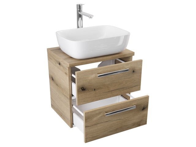 Szafka Wisząca Z Umywalką Nablatową ATHD 50 cm - Dąb Evoke Coast Mat - Uchwyty Chromowane