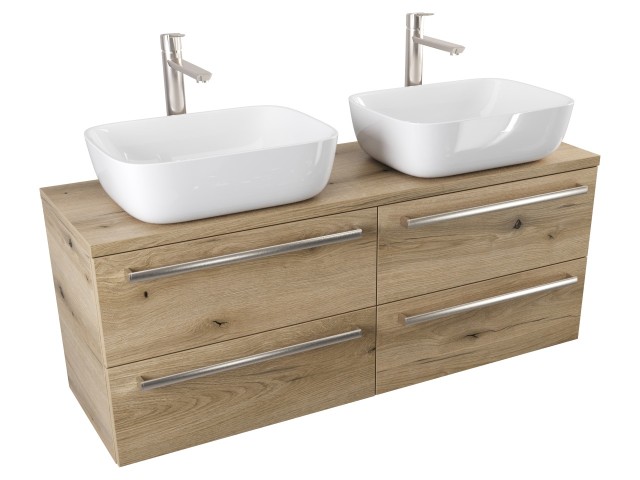 Szafka Wisząca Z Umywalką Nablatową ATHD 120 cm DUO - Dąb Evoke Coast Mat - Uchwyty Stal Szczotkowana