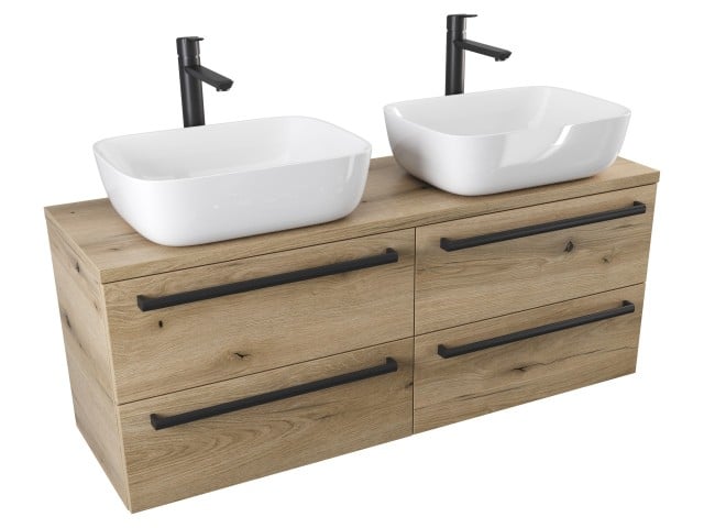 Szafka Wisząca Z Umywalką Nablatową ATHD 120 cm DUO - Dąb Evoke Coast Mat - Uchwyty Czarne Matowe