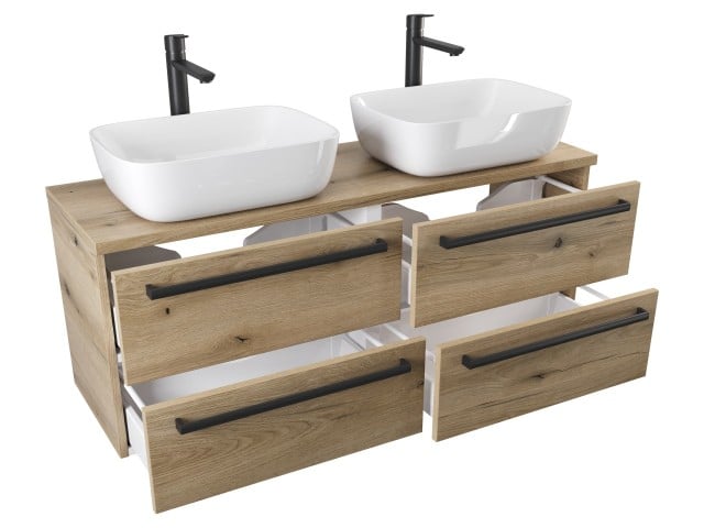 Szafka Wisząca Z Umywalką Nablatową ATHD 120 cm DUO - Dąb Evoke Coast Mat - Uchwyty Czarne Matowe
