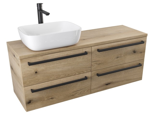 Szafka Wisząca Z Umywalką Nablatową ATHD 120 cm S Lewa - Dąb Evoke Coast Mat - Uchwyty Czarne Matowe Szafka Wisząca Z Umywalką Nablatową ATHD 120 cm S Lewa - Dąb Evoke Coast Mat - Uchwyty Czarne Matowe