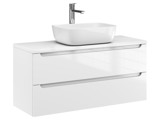 Szafka Wisząca Z Umywalką Nablatową ETH 100 cm - Biały Wysoki Połysk Szafka Wisząca Z Umywalką Nablatową ETH 100 cm - Biały Wysoki Połysk