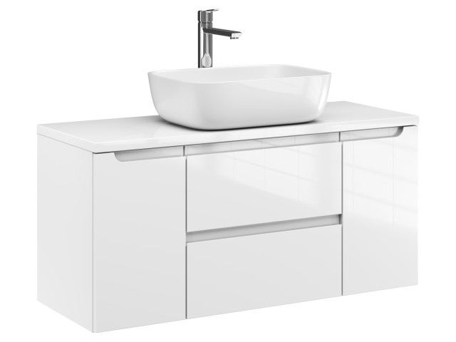 Szafka Wisząca Z Umywalką Nablatową ETH 100 cm D - Biały Wysoki Połysk Szafka Wisząca Z Umywalką Nablatową ETH 100 cm D - Biały Wysoki Połysk