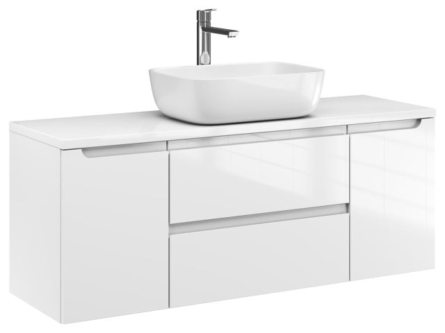Szafka Wisząca Z Umywalką Nablatową ETH 120 cm D - Biały Wysoki Połysk Szafka Wisząca Z Umywalką Nablatową ETH 120 cm D - Biały Wysoki Połysk