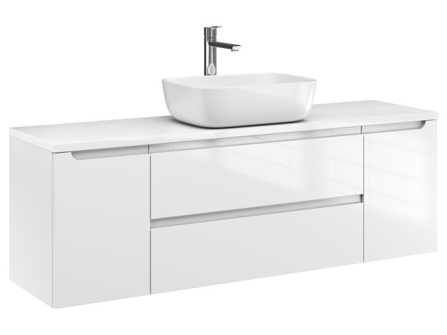Szafka Wisząca Z Umywalką Nablatową ETH 140 cm D - Biały Wysoki Połysk Szafka Wisząca Z Umywalką Nablatową ETH 140 cm D - Biały Wysoki Połysk