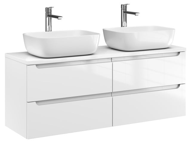 Szafka Wisząca Z Umywalką Nablatową ETH 120 cm DUO - Biały Wysoki Połysk Szafka Wisząca Z Umywalką Nablatową ETH 120 cm DUO - Biały Wysoki Połysk