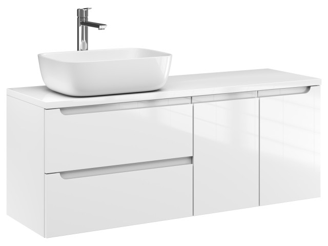 Szafka Wisząca Z Umywalką Nablatową ETH 120 cm SD Lewa - Biały Wysoki Połysk Szafka Wisząca Z Umywalką Nablatową ETH 120 cm SD Lewa - Biały Wysoki Połysk