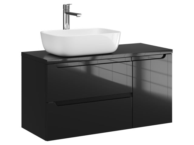 Szafka Wisząca Z Umywalką Nablatową ETH 90 cm D Lewa - Czarny Wysoki Połysk Szafka Wisząca Z Umywalką Nablatową ETH 90 cm D Lewa - Czarny Wysoki Połysk