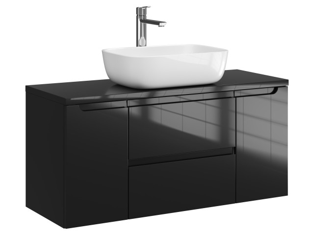 Szafka Wisząca Z Umywalką Nablatową ETH 100 cm D - Czarny Wysoki Połysk Szafka Wisząca Z Umywalką Nablatową ETH 100 cm D - Czarny Wysoki Połysk
