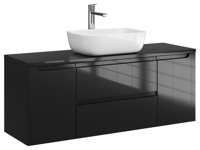 Szafka Wisząca Z Umywalką Nablatową ETH 120 cm D - Czarny Wysoki Połysk Szafka Wisząca Z Umywalką Nablatową ETH 120 cm D - Czarny Wysoki Połysk