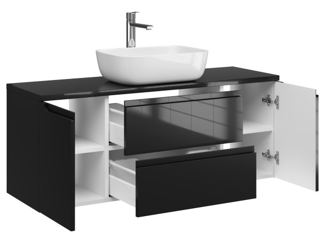 Szafka Wisząca Z Umywalką Nablatową ETH 120 cm D - Czarny Wysoki Połysk