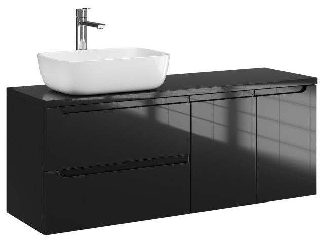 Szafka Wisząca Z Umywalką Nablatową ETH 120 cm SD Lewa - Czarny Wysoki Połysk Szafka Wisząca Z Umywalką Nablatową ETH 120 cm SD Lewa - Czarny Wysoki Połysk