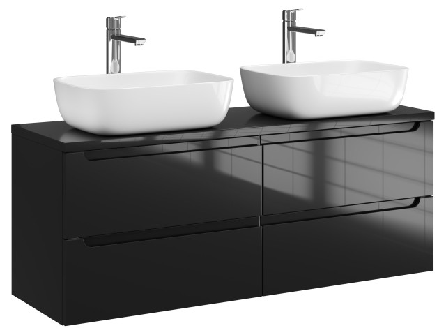 Szafka Wisząca Z Umywalką Nablatową ETH 120 cm DUO - Czarny Wysoki Połysk Szafka Wisząca Z Umywalką Nablatową ETH 120 cm DUO - Czarny Wysoki Połysk
