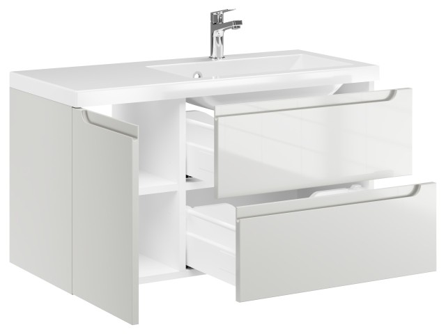 Szafka Wisząca Z Umywalką ETH 90 cm D Prawa - Kaszmir Wysoki Połysk