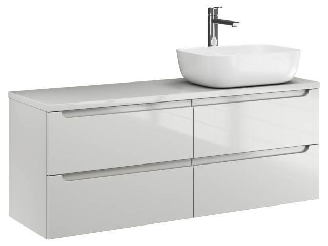 Szafka Wisząca Z Umywalką Nablatową ETH 120 cm S Prawa - Kaszmir Wysoki Połysk