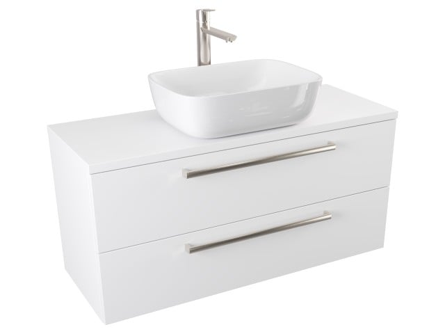 Szafka Wisząca Z Umywalką Nablatową ATH 100 cm - Biały Mat - Uchwyty Stal Szczotkowana