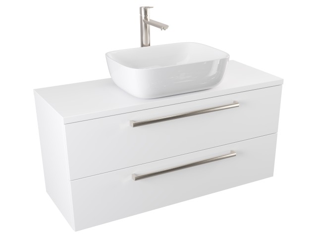 Szafka Wisząca Z Umywalką Nablatową ATH 100 cm - Biały Mat - Uchwyty Stal Szczotkowana Szafka Wisząca Z Umywalką Nablatową ATH 100 cm - Biały Mat - Uchwyty Stal Szczotkowana