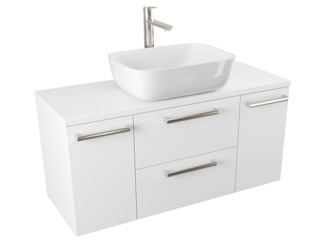 Szafka Wisząca Z Umywalką Nablatową ATH 100 cm D - Biały Mat - Uchwyty Stal Szczotkowana