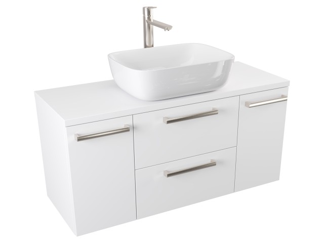 Szafka Wisząca Z Umywalką Nablatową ATH 100 cm D - Biały Mat - Uchwyty Stal Szczotkowana Szafka Wisząca Z Umywalką Nablatową ATH 100 cm D - Biały Mat - Uchwyty Stal Szczotkowana