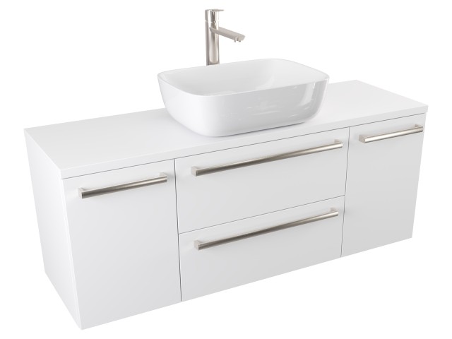 Szafka Wisząca Z Umywalką Nablatową ATH 120 cm D - Biały Mat - Uchwyty Stal Szczotkowana Szafka Wisząca Z Umywalką Nablatową ATH 120 cm D - Biały Mat - Uchwyty Stal Szczotkowana