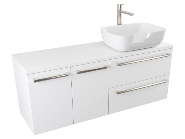 Szafka Wisząca Z Umywalką Nablatową ATH 120 cm DS Prawa - Biały Mat - Uchwyty Stal Szczotkowana Szafka Wisząca Z Umywalką Nablatową ATH 120 cm DS Prawa - Biały Mat - Uchwyty Stal Szczotkowana