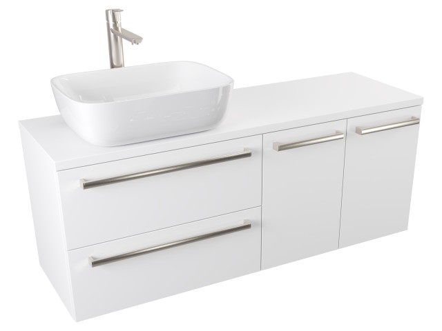 Szafka Wisząca Z Umywalką Nablatową ATH 120 cm SD Lewa - Biały Mat - Uchwyty Stal Szczotkowana