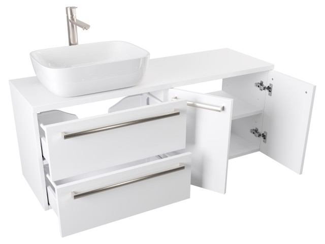 Szafka Wisząca Z Umywalką Nablatową ATH 120 cm SD Lewa - Biały Mat - Uchwyty Stal Szczotkowana